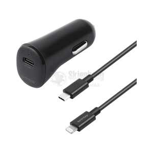 Car charger 20W, USB-C-Lightning cable, 1m, black