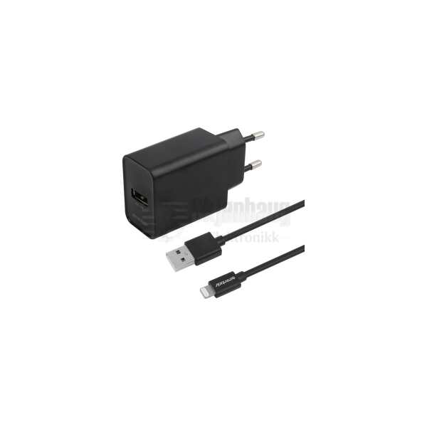 Wall Charger 12W, USB-A Light. MFi, Cable 1m,Black