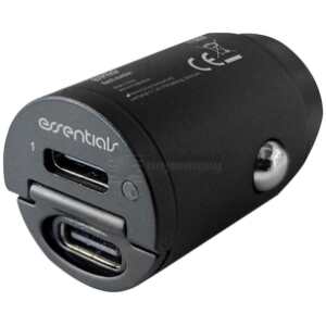 Car charger 2x USB-C PD 30W, dual total 24W, Black