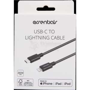 USB-C - Lightning Cable, MFi, 20cm, Black
