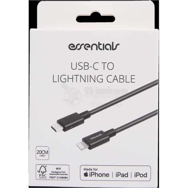 USB-C - Lightning Cable, MFi, 20cm, Black