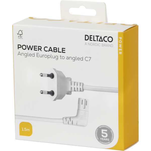 Power cord CEE 7/16 - C7 angled, 1,5m, white