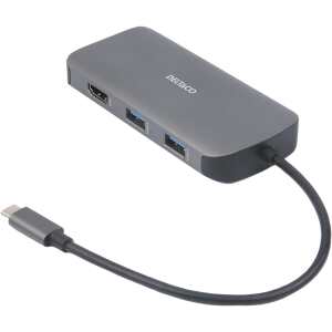 USB-C-dokkingstasjon 3 x USB-A, SD/microSD, RJ45, HDMI, VGA, sølv
