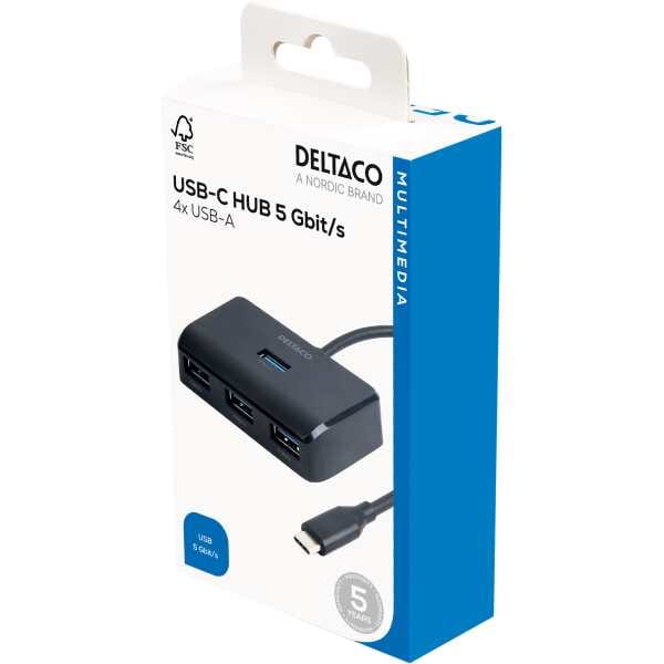 USB-C-hub med 4 USB-A-porter, 5 Gbit/s, ekstra strøminngang, sort 2 USB-C-hub med 4 USB-A-porter, 5 Gbit/s, ekstra strøminngang, sort