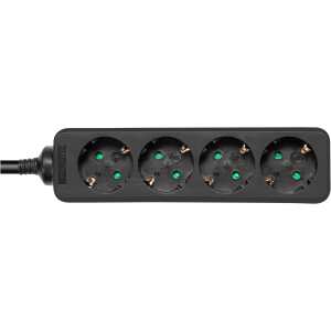 Earthed power strip, 4x CEE 7/3, 1x CEE 7/7, child protected, 3m, black