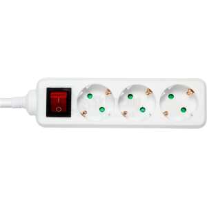 Earthed power strip with power switch, 3xCEE 7/3, 1x CEE 7/7, child protected, 1.5m, white