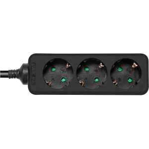 Earthed power strip, 3x CEE 7/3, 1x CEE 7/7, child protected, 5m, black