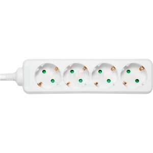 Earthed power strip, 4x CEE 7/3, 1x CEE 7/7, child protected, 3m, white