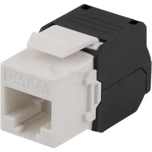 Cat6A Keystone jack, toolless clamp termination, plastic, white