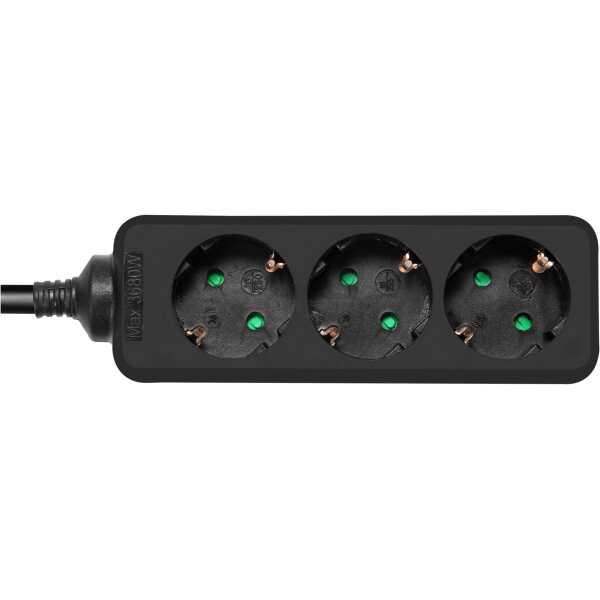 Earthed power strip, 3x CEE 7/3, 1x CEE 7/7, child protected, 3m, black 1 Earthed power strip, 3x CEE 7/3, 1x CEE 7/7, child protected, 3m, black