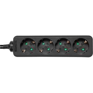 Earthed power strip, 4x CEE 7/3, 1x CEE 7/7, child protected, 1.5m, black