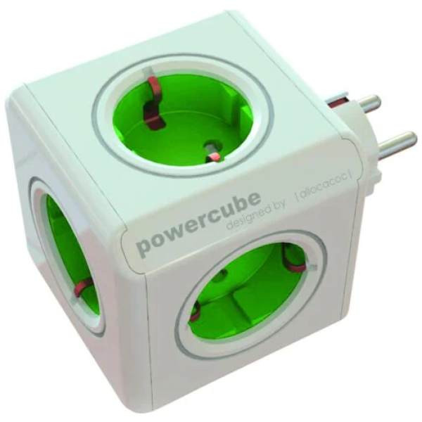 PowerCube Original, stikkontakt 5xCEE 7/3, 1xCEE 7/7 tilkobling, hvit/grønn