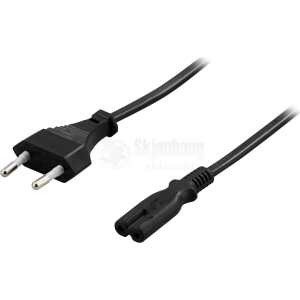 Non-earthed device cable, straight CEE 7/16 to straight IEC 60320 C7, 2m, black