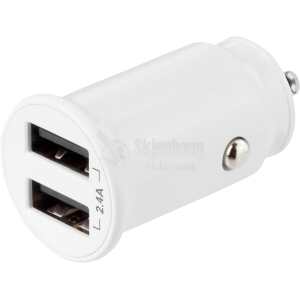 USB car charger, 2x USB-A, 2.4 A, total 12 W, white