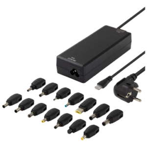 Lader for notebook, 15-20V, 6-8A, 120W, automatisk spenning, ulike kontakter, svart