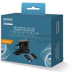 AC/DC Plugin Adapter, 3-12V, 6.7-27W, 2250mAh