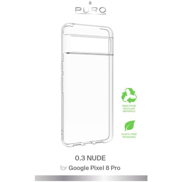 Google Pixel 8 Pro 0.3 NUDE ultra slim TPU case, transparent 1 The Puro Nude Cover 0.3 for Google Pixel 8 Pro is an ultra-flexible