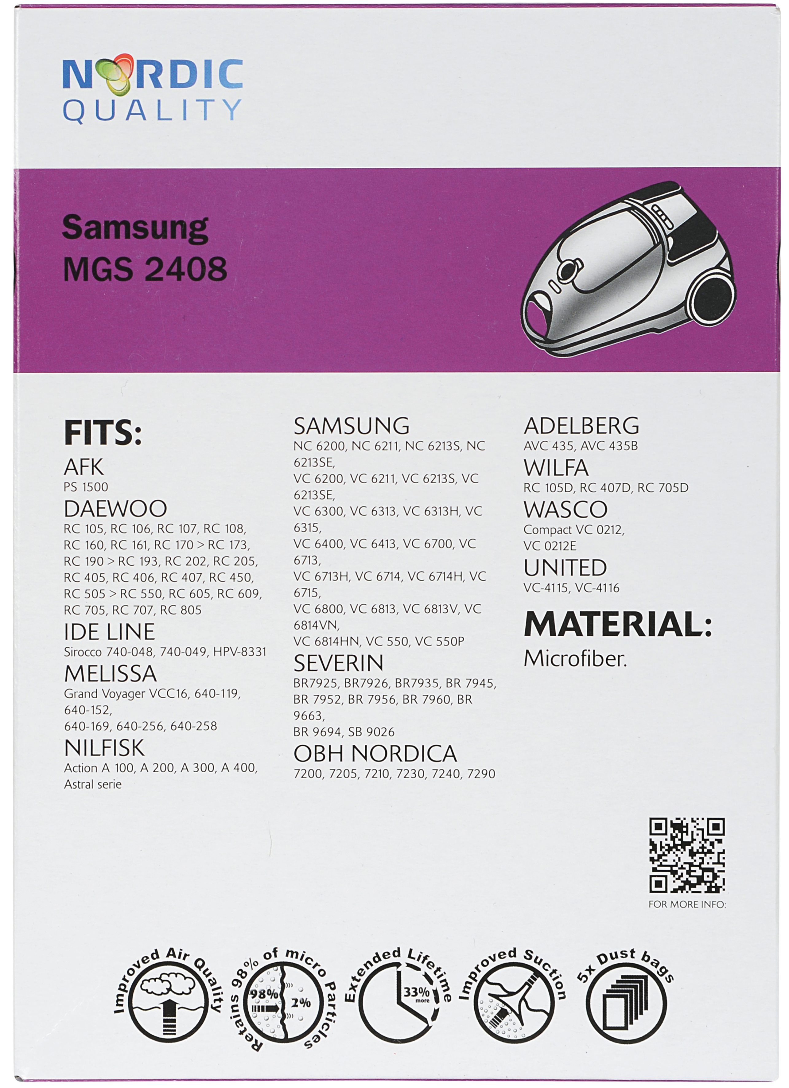 MGS 2408 støvsugerposer, 5 stk. MGS 2408 Støvposer 5 stk.