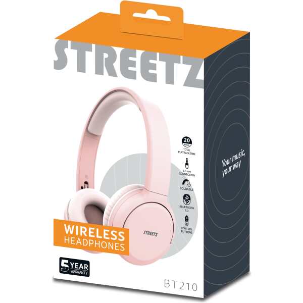 BT210 Bluetooth headphones, mic, foldable, pink - Bilde 4