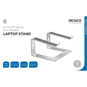 Laptopstativ for 11-17" enheter, aluminium, 14 cm høyde, sølv