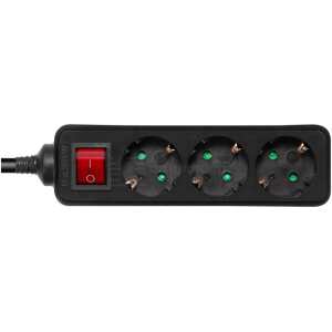 Earthed power strip with power switch, 3x CEE 7/3, 1x CEE 7/7, child protected, 3m, black