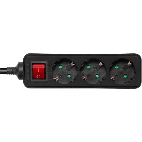 Earthed power strip with power switch, 3x CEE 7/3, 1x CEE 7/7, child protected, 3m, black 1 Earthed power strip with power switch, 3x CEE 7/3, 1x CEE 7/7, child protected, 3m, black