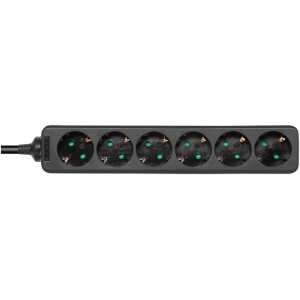 Earthed power strip, 6x CEE 7/3, 1x CEE 7/7, child protected, 1.5m, black