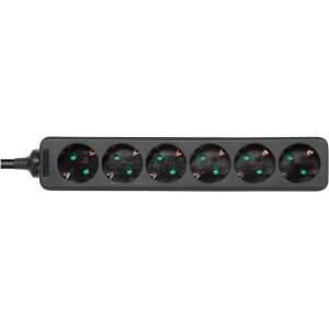 Earthed power strip, 6x CEE 7/3, 1x CEE 7/7, child protected, 10m, black