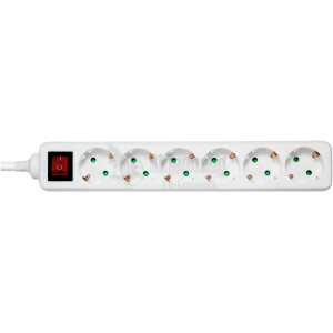 Earthed power strip with power switch, 6x CEE 7/3, 1x CEE 7/7, child protected, 5m, white