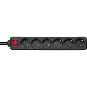 Earthed power strip with power switch, 6xCEE 7/3, 1x CEE 7/7, child protected, 1.5m, black