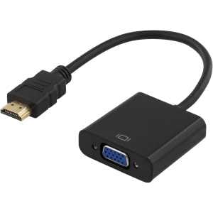 HDMI til VGA-adapter, 19-pin han til 15-pin hun og 3,5mm hun, 0,2m, svart