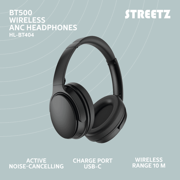 BT500 Bluetooth noise-cancelling headphones, microphone, control buttons, black 7 BT500 Bluetooth noise-cancelling headphones, microphone, control buttons, black