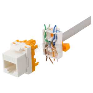Cat6A Keystone jack, toolless, plastic, white/orange