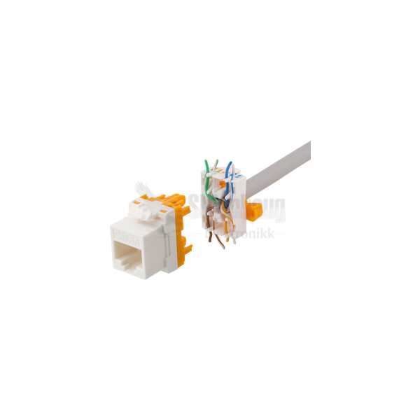 Cat6A Keystone jack, toolless, plastic, white/orange