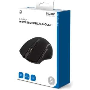 Wireless optical mouse, 5 buttons + scroll, 1600 DPI, USB, black