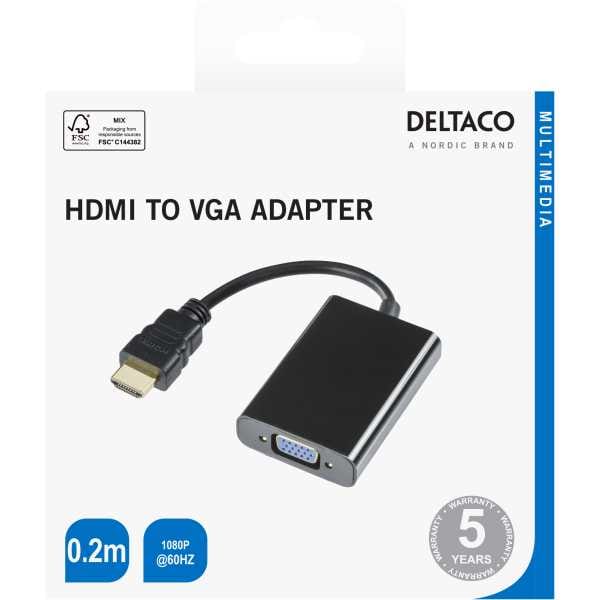 HDMI- til VGA-adapter, 0,2 m, svart 1 f.eks. datamaskiner til eldre dataskjermer med VGA-inngang eller projektorer