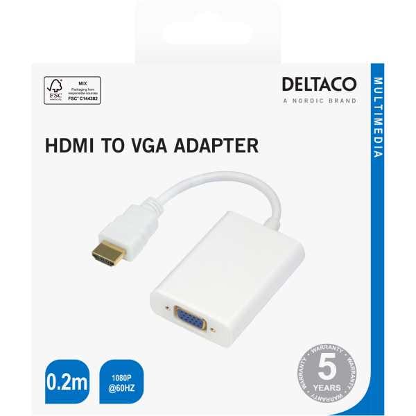 HDMI- til VGA-adapter, 0,2 m, hvit 1 f.eks. datamaskiner til eldre dataskjermer med VGA-inngang eller projektorer