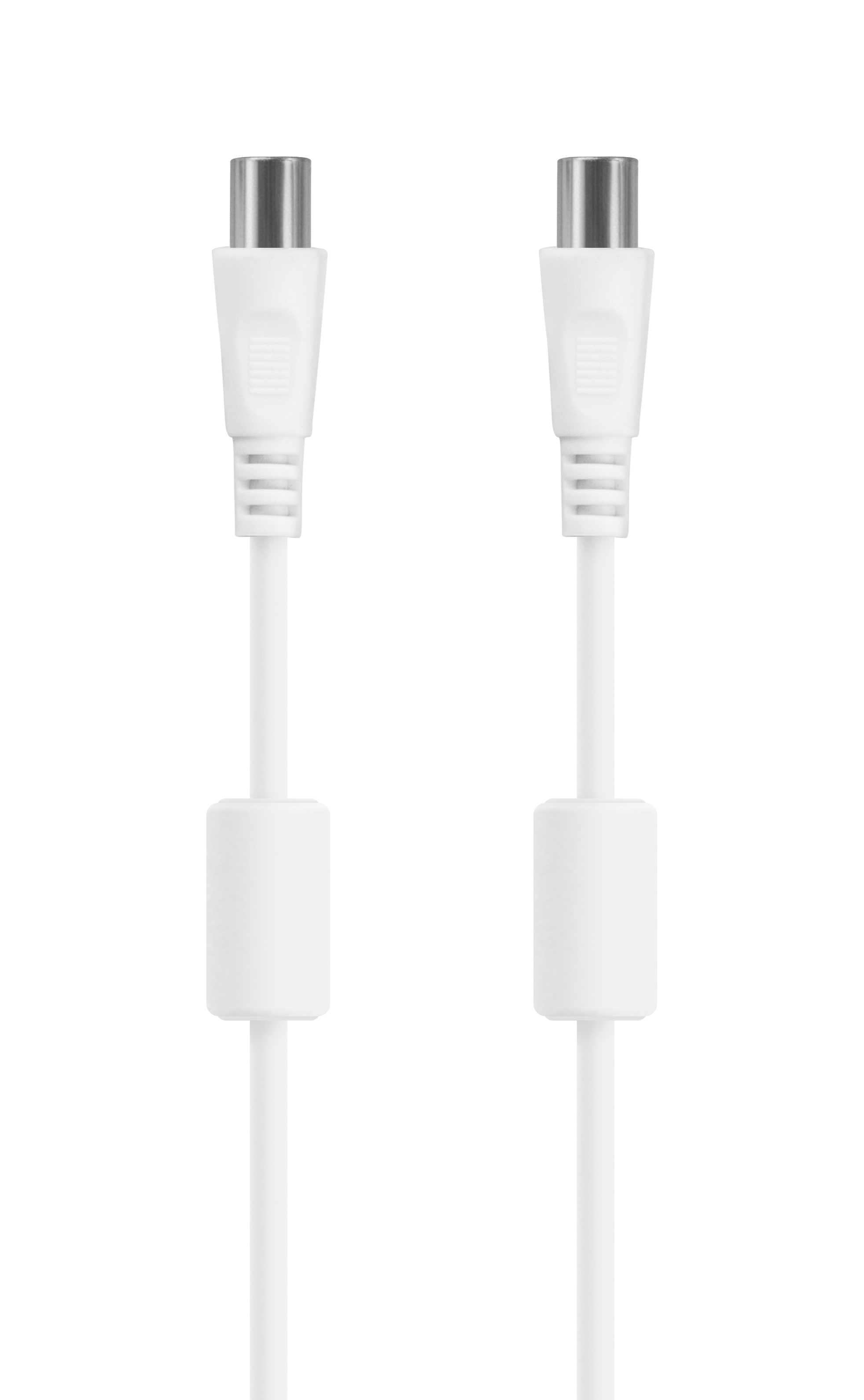 Antennekabel, 75 Ohm, ferrittkjerne, nikkelbelagte kontakter, 5 m, hvit 5 Denne antennekabelen har 75 Ohm impedans og nikkelbelagte kontakter for en pålitelig TV- og radiosignaler. Den har ferrittkjerner som reduserer interferens og er konstruert med svært rent kobber, slik at du får enda bedre signalkvalitet.