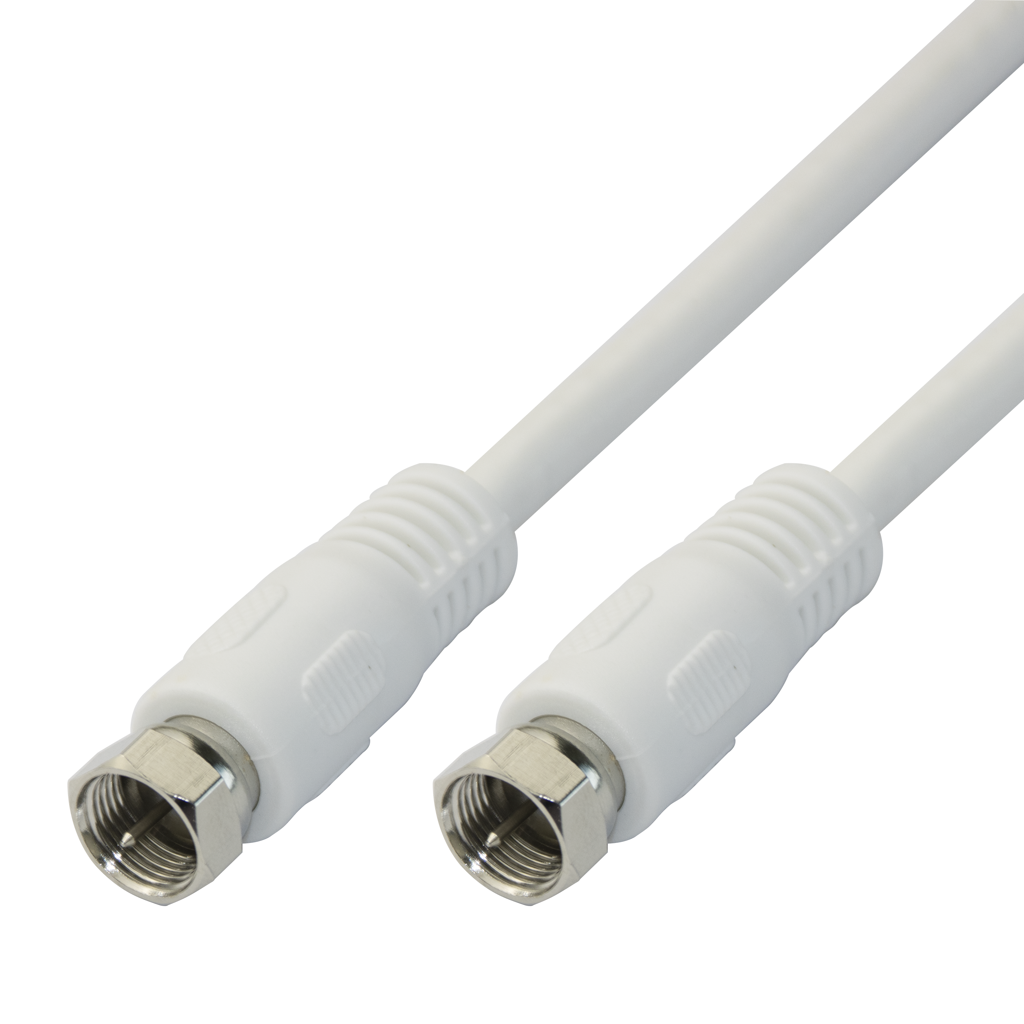 Antennekabel, F-kontakter, klasse A+, radio/TV/SAT/DATA, 2 m, hvit 4 satellitt- og datasignaloverføringer. Den er laget av rent kobber og har trippel skjerming med over 95 dB effektiv skjerming