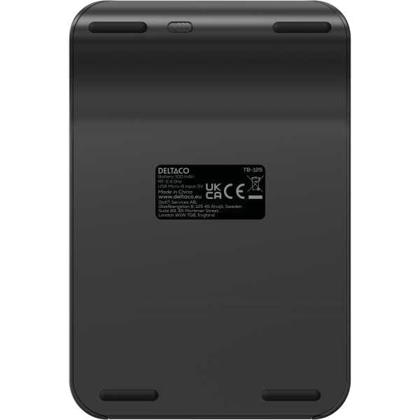 black. Wireless numpad keyboard with a built-in battery that lasts up to 40 hours on a charge. The battery is charged via a USB MicroB port on the right. The Numpad has a total of 22 keys which also includes an ESC key