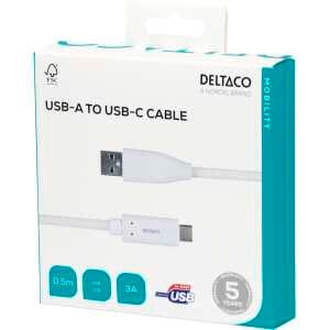 USB-C to USB-A cable, 0.5m, 3A, USB 2.0, white
