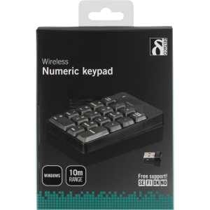 Wireless numeric keypad, 18 keys, nano-receiver, USB, 10m range, black