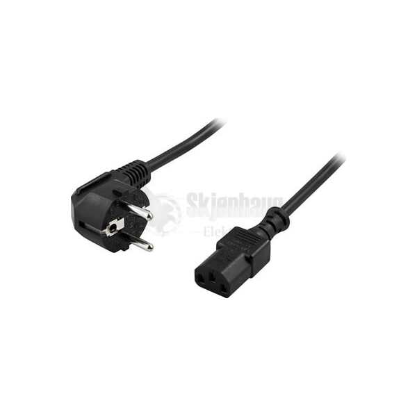 Apparatkabel, jordet, vinklet CEE 7/7 til rett IEC 60320 C13, 5m, svart