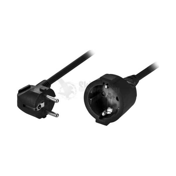 Earthed extension cable angled CEE 7/7 to straight CEE 7/4 (Schuko), 3m , black